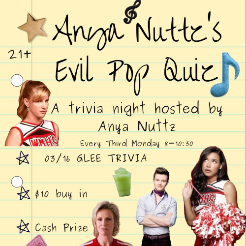 Flyer or graphic for the event Anya Nuttz’s Evil Pop Quiz