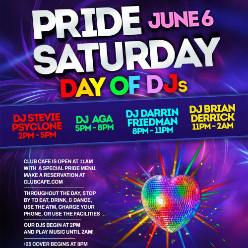 Flyer for Pride Saturday: Day of DJs